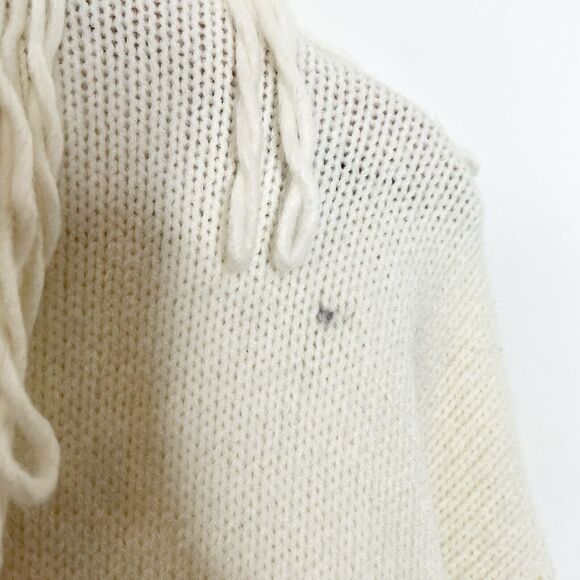 Max Studio Fringe Cable Knit Cardigan Sweater Cream Womens Small Button up - Picture 9 of 9